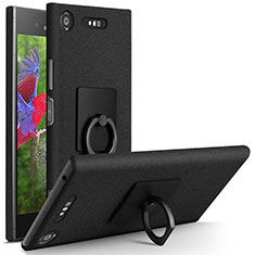 Custodia Plastica Rigida Sabbie Mobili con Anello Supporto per Sony Xperia XZ1 Nero