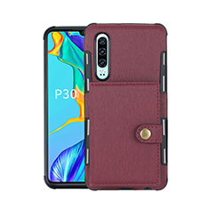 Custodia Portafoglio In Pelle con Stand L04 per Huawei P30 Rosso Rosa