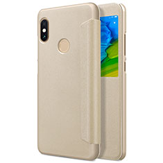 Custodia Portafoglio In Pelle con Supporto L01 per Xiaomi Redmi Note 5 Oro