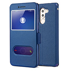 Custodia Portafoglio In Pelle con Supporto L02 per Huawei Honor 6X Pro Blu