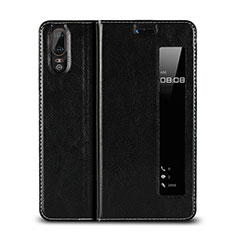 Custodia Portafoglio In Pelle con Supporto L02 per Huawei P20 Nero