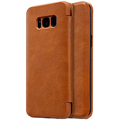 Custodia Portafoglio In Pelle con Supporto S01 per Samsung Galaxy S8 Plus Marrone