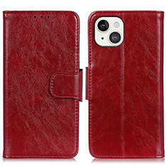 Custodia Portafoglio In Pelle Cover con Supporto A02 per Apple iPhone 13 Mini Rosso