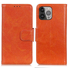 Custodia Portafoglio In Pelle Cover con Supporto A02 per Apple iPhone 13 Pro Arancione