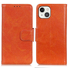 Custodia Portafoglio In Pelle Cover con Supporto A02 per Apple iPhone 14 Arancione