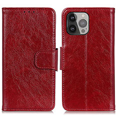 Custodia Portafoglio In Pelle Cover con Supporto A02 per Apple iPhone 14 Pro Rosso