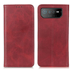Custodia Portafoglio In Pelle Cover con Supporto A02D per Asus ROG Phone 6 Pro Rosso