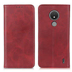 Custodia Portafoglio In Pelle Cover con Supporto A02D per Nokia C21 Rosso