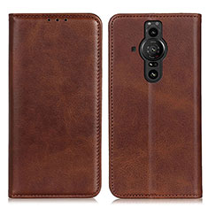 Custodia Portafoglio In Pelle Cover con Supporto A02D per Sony Xperia PRO-I Marrone