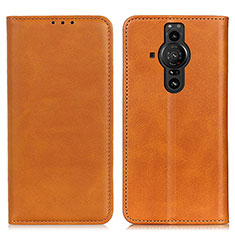 Custodia Portafoglio In Pelle Cover con Supporto A02D per Sony Xperia PRO-I Marrone Chiaro