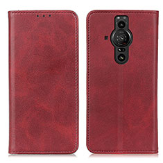 Custodia Portafoglio In Pelle Cover con Supporto A02D per Sony Xperia PRO-I Rosso