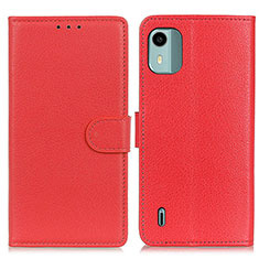 Custodia Portafoglio In Pelle Cover con Supporto A03D per Nokia C12 Rosso