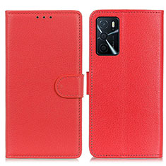 Custodia Portafoglio In Pelle Cover con Supporto A03D per Oppo A54s Rosso