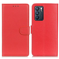 Custodia Portafoglio In Pelle Cover con Supporto A03D per Oppo Reno6 5G Rosso