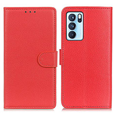 Custodia Portafoglio In Pelle Cover con Supporto A03D per Oppo Reno6 Pro 5G India Rosso