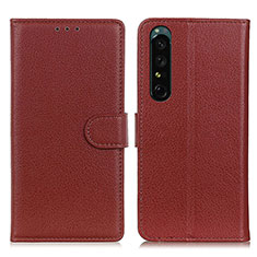 Custodia Portafoglio In Pelle Cover con Supporto A03D per Sony Xperia 1 V Marrone