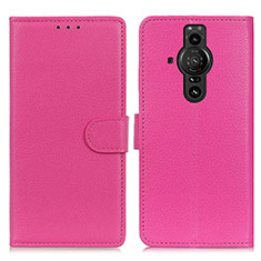 Custodia Portafoglio In Pelle Cover con Supporto A03D per Sony Xperia PRO-I Rosa Caldo