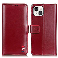 Custodia Portafoglio In Pelle Cover con Supporto A04 per Apple iPhone 13 Mini Rosso