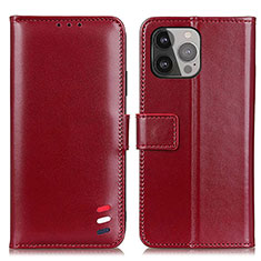 Custodia Portafoglio In Pelle Cover con Supporto A04 per Apple iPhone 13 Pro Rosso