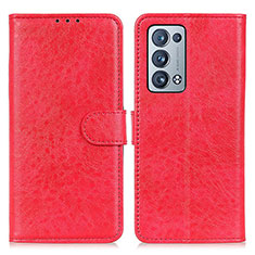 Custodia Portafoglio In Pelle Cover con Supporto A04D per Oppo Reno6 Pro+ Plus 5G Rosso