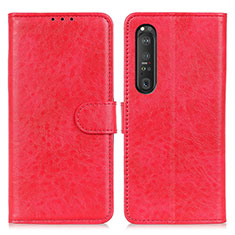 Custodia Portafoglio In Pelle Cover con Supporto A04D per Sony Xperia 1 III Rosso