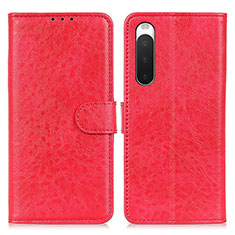 Custodia Portafoglio In Pelle Cover con Supporto A04D per Sony Xperia 10 V Rosso
