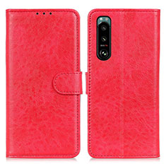 Custodia Portafoglio In Pelle Cover con Supporto A04D per Sony Xperia 5 III Rosso