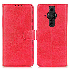 Custodia Portafoglio In Pelle Cover con Supporto A04D per Sony Xperia PRO-I Rosso