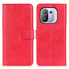 Custodia Portafoglio In Pelle Cover con Supporto A04D per Xiaomi Mi 11 Pro 5G Rosso