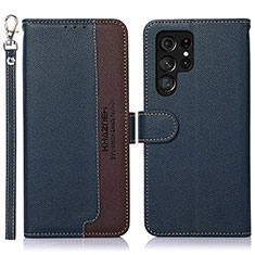 Custodia Portafoglio In Pelle Cover con Supporto A05D per Samsung Galaxy S22 Ultra 5G Blu