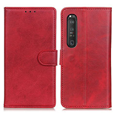 Custodia Portafoglio In Pelle Cover con Supporto A05D per Sony Xperia 1 III Rosso