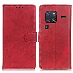 Custodia Portafoglio In Pelle Cover con Supporto A05D per Vivo X80 Pro 5G Rosso