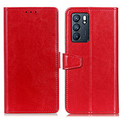 Custodia Portafoglio In Pelle Cover con Supporto A06D per Oppo Reno6 5G Rosso