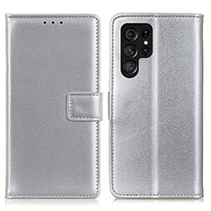 Custodia Portafoglio In Pelle Cover con Supporto A06D per Samsung Galaxy S21 Ultra 5G Argento