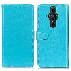 Custodia Portafoglio In Pelle Cover con Supporto A06D per Sony Xperia PRO-I Cielo Blu