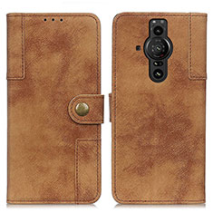 Custodia Portafoglio In Pelle Cover con Supporto A07D per Sony Xperia PRO-I Marrone