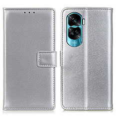 Custodia Portafoglio In Pelle Cover con Supporto A08D per Huawei Honor 90 Lite 5G Argento