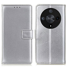 Custodia Portafoglio In Pelle Cover con Supporto A08D per Huawei Honor X9b 5G Argento