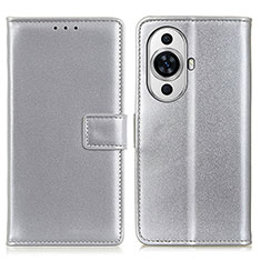 Custodia Portafoglio In Pelle Cover con Supporto A08D per Huawei Nova 11 Pro Argento