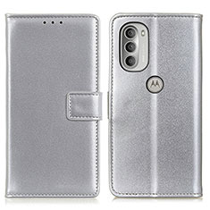 Custodia Portafoglio In Pelle Cover con Supporto A08D per Motorola Moto G51 5G Argento