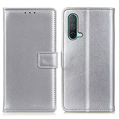 Custodia Portafoglio In Pelle Cover con Supporto A08D per OnePlus Nord CE 5G Argento