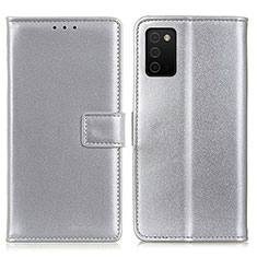 Custodia Portafoglio In Pelle Cover con Supporto A08D per Samsung Galaxy A03s Argento