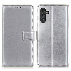 Custodia Portafoglio In Pelle Cover con Supporto A08D per Samsung Galaxy A04s Argento