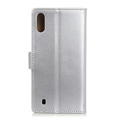 Custodia Portafoglio In Pelle Cover con Supporto A08D per Samsung Galaxy M01 Argento