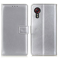 Custodia Portafoglio In Pelle Cover con Supporto A08D per Samsung Galaxy XCover 5 SM-G525F Argento