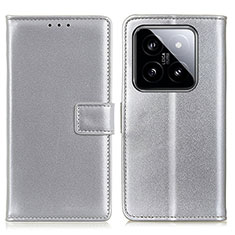 Custodia Portafoglio In Pelle Cover con Supporto A08D per Xiaomi Mi 14 5G Argento