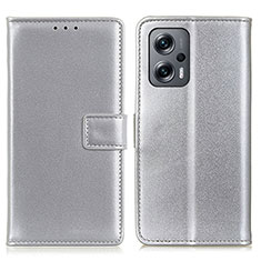 Custodia Portafoglio In Pelle Cover con Supporto A08D per Xiaomi Poco F5 5G Argento
