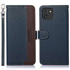 Custodia Portafoglio In Pelle Cover con Supporto A09D per Samsung Galaxy A03 Blu