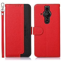 Custodia Portafoglio In Pelle Cover con Supporto A09D per Sony Xperia PRO-I Rosso