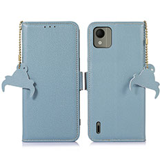 Custodia Portafoglio In Pelle Cover con Supporto A10D per Nokia C110 Azzurro